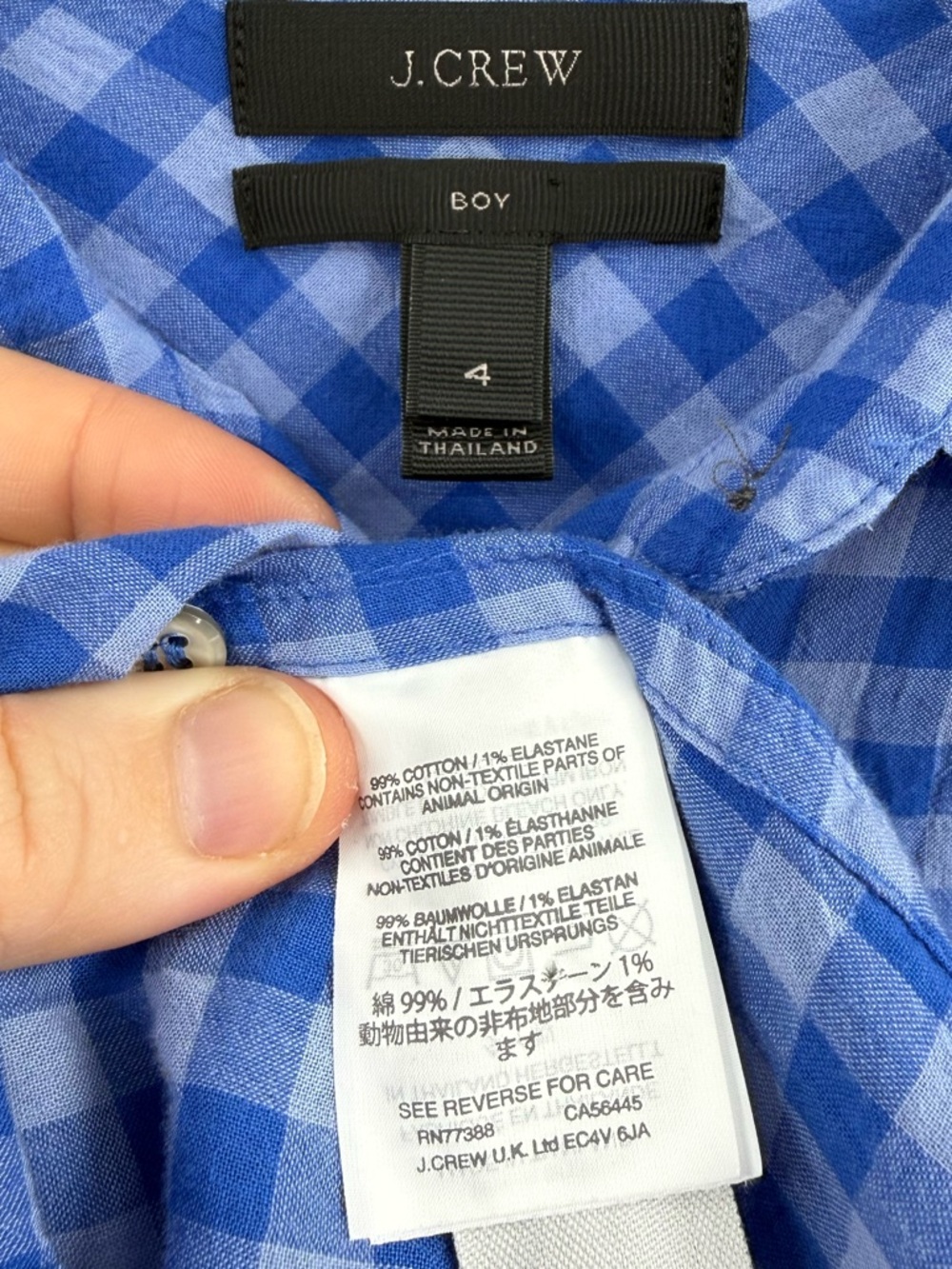 J.Crew Boy Fit Gingham Long Sleeve Button Front Shirt | Blue | Size 4 - Picture 5 of 6